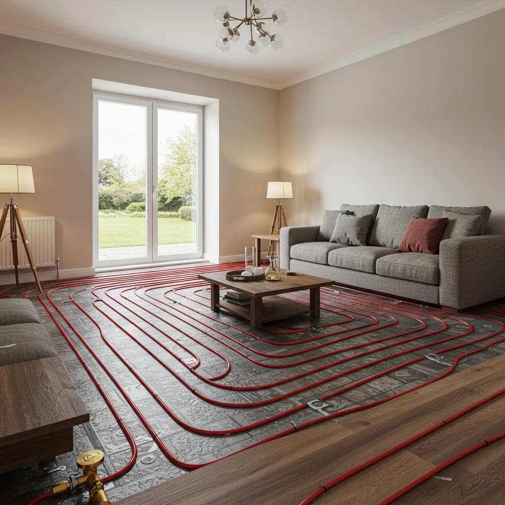 Interior view of a new build home showcasing underfloor heating system