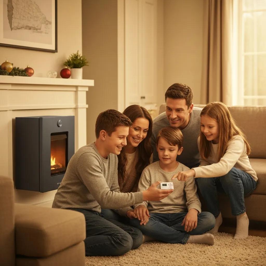 Family checking thermostat in a warm home, highlighting furnace troubleshooting