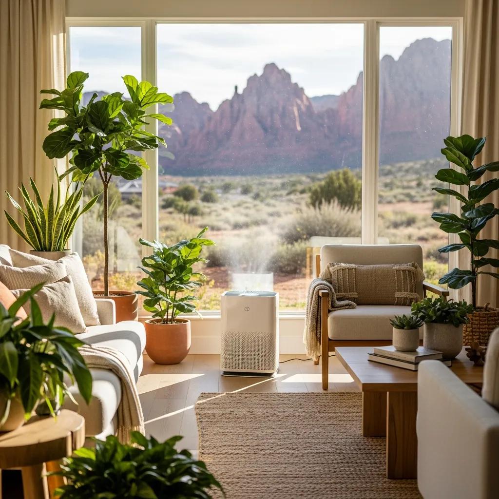 Modern air purifier in a bright Utah living room enhancing indoor air quality