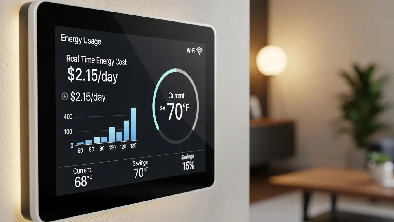 Enhanced Comfort and Efficiency with Variable Speed 2 Close-up of a smart thermostat interface in a modern home, illustrating energy efficiency and user convenience