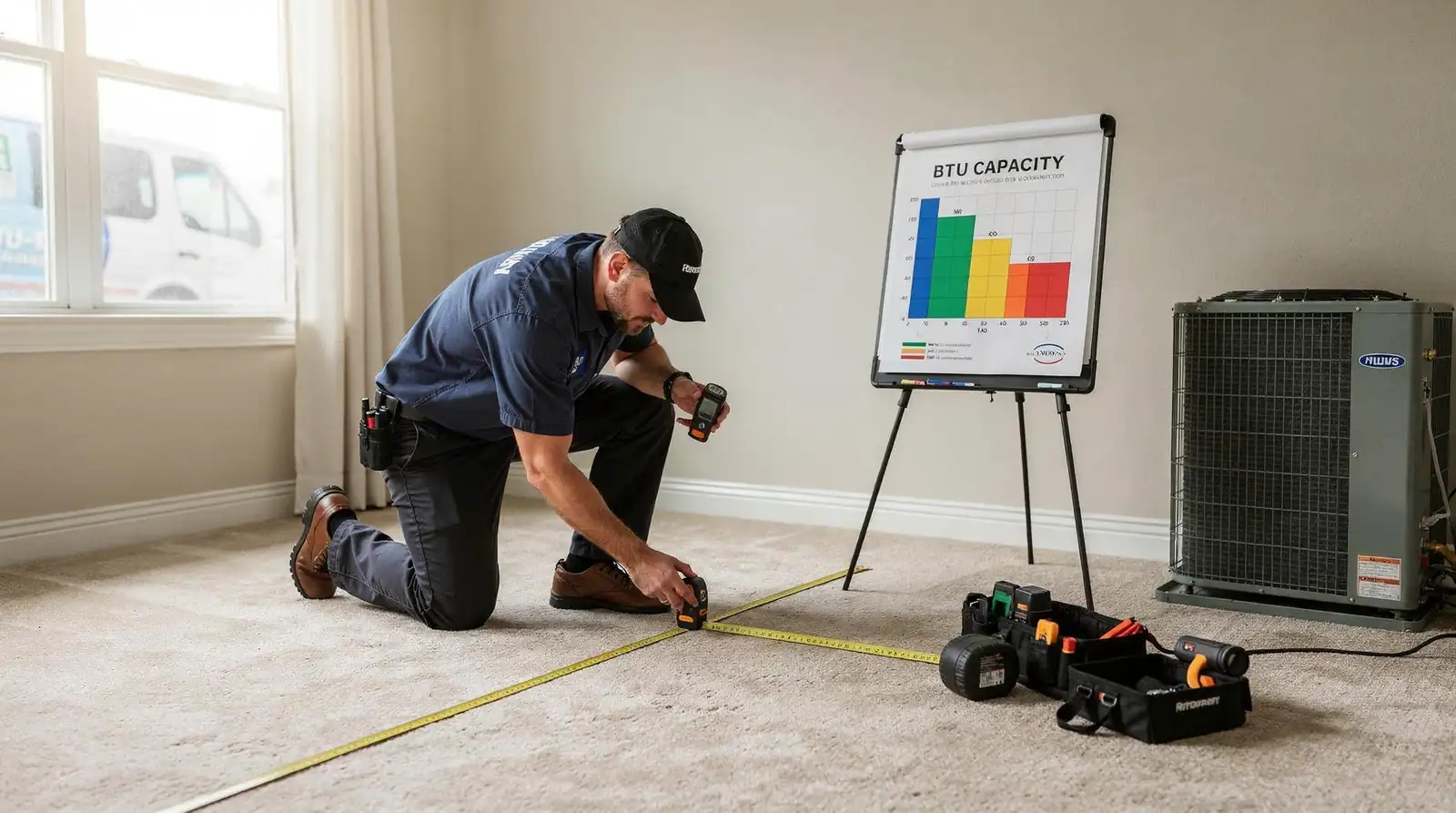 How to Choose the Right AC Unit Sizing 2 Properly measuring square footage is the starting point for correct ac unit sizing.; Air conditioner